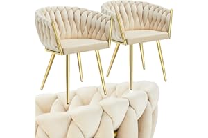 ‎TECTAKE tectake® Samt Stuhl, Schalenstuhl mit Armlehne in Knoten Optik, Esszimmerstühle, Sessel modern für Wohnzimmer, Esszimmer, als Küchenstühle, für Schminktisch, Dining Chair Set - Sand/Gold, 2er Set