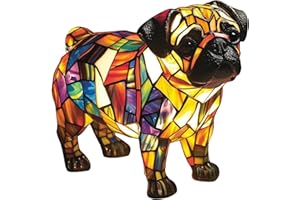 Bajbumgn Pug Lamp, Dog Series Art Night Light, Cute LED Table Lantern with Animal Themed, Stained Resin Pug Tabletop Night Light, Retro Home Decor, Funny Gift for Dog Lovers