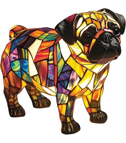 Mops Tischlampe – Lustige Figur Als Lampenbasis, Stoffschirm, Höhe Ca. 35 Cm, Für E14 Birne (ohne Deko)