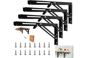 DAJAVE 4 Stücke klappkonsole schwerlast 400mm Schwarz klappscharnier Edelstahl klapptisch wand, wandklapptisch Tisch Klappwinkel, Winkel Klapptisch 90 Grad for Haus Küche Büro