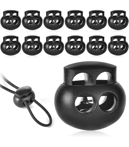 WOLMIK Federschnurstopper 20 Stück – Doppelloch 5 Mm, Kunststoff, Schwarz, Für Kordeln & Schnürsenkel