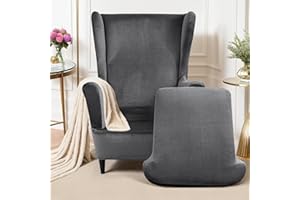 Mingfuxin Wingback pokrowce na krzesła, 2-częściowy, zestaw rozciągliwych poszewek na krzesło, pokrowiec na sofę, zdejmowane aksamitne pokrowce na oparcie skrzydła, ochraniacz na meble, do salonu,