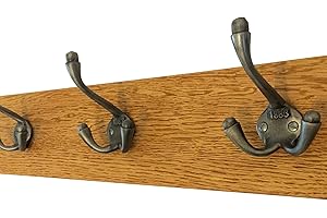 Element Wooden Designs Antique Coat Rack Industrial Triple 1883 Cast Iron Hooks Solid Oak Wood Vintage Wall Mounted (120cm 8 Hooks)
