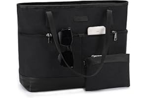 Kasgo Bolso Mujer Grande, Tote Bag Bolso Portátil Ordenador 15.6 Pulgadas Bolso Bandolera Universidad Impermeable Bolso Shopper Bolso Trabajo para Ejecutivo Bolsos Billetera 2pcs Set Negro