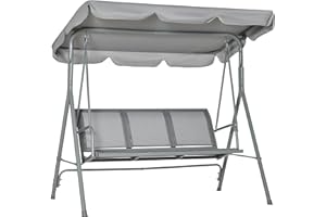 ‎OUTSUNNY Outsunny Hollywoodschaukel mit verstellbarem Sonnendach, 3-Sitzer Gartenschaukel mit Anti-Rutsch-Füßen, Schaukelbank belastbar bis 240 kg, Gartenliege für Garten, Terasse, 171x108x154cm, Grau