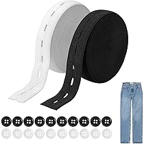 Kit Élastique à Boutonnière De Couture - 14M (15 Yards) Élastique Extensible Avec 20 Boutons En Résine (20MM Blanc+Noir) - Bande Élastique Couture Pour Extendeurs De Taille Elastiques