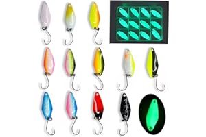 ‎NJORD KALASTUS Njord Kalastus Glow Spoon Set | Selbst Leuchtende und UV Aktive Forellen Spoon Set 12 Stück+Box | Extreme Leuchtkraft durch Speziallack | Forellen Köder Set | Spoons Forelle