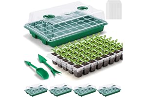 LATERN 4 Pièces Bacs à Semis de Plantes, 24 Cellules Plateau Propagateur de Pépinière de Graines de Fleurs en Plastique avec Évent Réglable pour Serre Jardin Maison Semis (avec 20 Étiquette, 2 Outil)