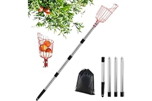 BSEICAL Recogedor de Frutas Telescopico 2.0M, Recoge Frutas Telescopico Acero Inoxidable, Recogedor Fruta Jardin, Recoge Frutas de Manzanas, Herramientas Recolectar de Higos Limón Cerezas Árbole Ø 145mm