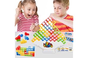 FAIRY MAKER 32 Pcs Tetra Tower Stacking Blocks Balance Game - Fun Balance Stacking Building Blocks with Bag, Board Team Tower Game 2 Players+ Family Games, Parties, Travel, Kids & Adults Team Building Blocks Toy