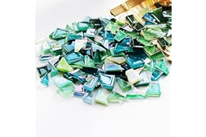 LotCow 300 Pieces Mixed Shapes Mosaic Tiles for Crafts, Decorative Mosai Pieces, Colorful Stained Glass Mosaic Pieces Tiles for Mosaic Projects - Green Series