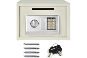 BOWOSE 16 Litre Safe Box Digital Large Security Safety Steel Case 9.8 * 13.8 * 9.8in Cash Value Home Safe with Locking Bolts Spare Keys for Office or Home Use Wall or Floor Mounted, White