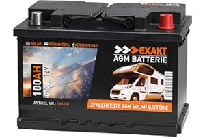 EXAKT AGM Batterie 100Ah 12V Solarbatterie Wohnmobilbatterie Bootsbatterie Camping Versorgungsbatterie