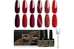 ‎SHINING SHE Shining She UV Nagellack Rot,6 Farben Cat Eye Glitzer Rot Burgunder Dunkel Gel nagellack Set Mit Magnet,Soak-Off UV Nagellack Set French Manicure DIY zu Hause,8ML