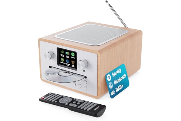 Radio Dab Plus avec Lecteur CD | Bluetooth Poste Radio Internet WiFi | Ampli Tuner CD avec Spotify Connect & Podcast | Écran LED Couleur et Télécommande | Majority Homerton Chêne