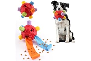 Yikko Interactive Snuffle Ball, Upgraded Chew Dog Toys for Aggressive Chewers, Cloth Strip Hiding Food for small Medium Dogs (Rainbow Red)
