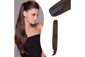 Elailite Queue de Cheval Postiche Extension de Cheveux (légèrement ondulée) Claw on Ponytail 55cm/155g # Marron Chocolat