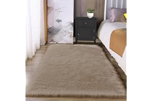 Latepis Teppich Beige 90x150 cm Schlafzimmer Bettvorleger für Wohnzimmer Sofa Deko Hellbraun Kunstfell Teppich Flauschig Waschbar Hochflor Fellteppich Shaggy Area Rug