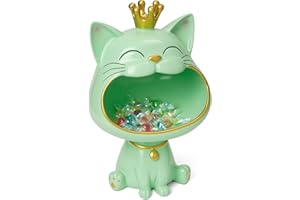 Efugadeng Lachende Katze Statue Figuren Lagerung Box，Katze Schmuck Schlüssel Aufbewahrungsbox，Schmuck Tablett, Große Katzen-Skulptur-Statuegeeignet für Zuhause, Büro-Dekoration (Hellgrün)