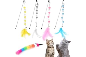 BDSHUNBF 5 Stück Interaktives Katzenspielzeug Angel mit Feder, Federspielzeug für Kitten Training, Intelligenz Spielzeug für Katzen, Interaktiver Catcher Teaser Zauberstab für Kitten Cat