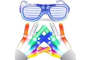 LNCOJOLM LED Light Up Glove & Glasses Party Favor, Christmas Birthday Festival Costumes Outfit Party Supplies Toy Gift for Adult Kid, Glowing Glasses 3 Modes, Flashing Glove 6 Modes