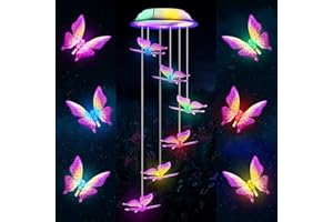 FOHIL Campanelli Eolici Solare, LED Solare Campane a Vento Farfalla Cambia Colore Hanging Campanella Impermeabile, Decorazione per Esterni Interni Giardino Ideale Decorazione Regalo per Mamma Donna