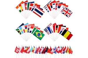 Bandiera, shallyong 32 Pezzi Bandiere del Mondo, Asta Bandiera Plastica, Bandiere, per Coppa Del Mondo Sport Eventi, Festa, Decorazioni, Parate