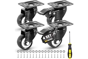 YUCONECT Schwerlastrollen mit Bremse bis 300kg mit Schrauber, Schrauben und Scheiben - Rollen mit Bremse - Rollen Schwerlast - Möbelrollen Schwerlast - Lenkrollen 50mm - Industrierollen mit Platte