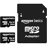 Amazon Basics - microSDXC-Speicherkarte, 64 GB, mit großem Adapter, A2, U3, lesegeschwindigkeit von bis zu 100 Mbit/s, 2 Stüc