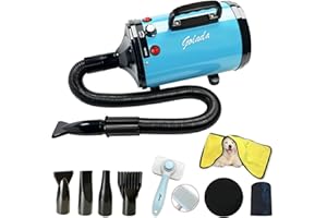 Xapigo Asciugacapelli per cani, Asciugacapelli per Toelettatura Animali, Asciugacapelli Professionale,velocità e Temperatura Regolabili, Asciugacapelli per Cani con 4 Ugelli Diversi (Blu A)