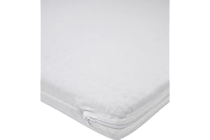 Coprimaterasso Meyco Baby Uni per culle da viaggio (rivestimento in 100% cotone, morbido, delicato sulla pelle, elastico, lavabile e adatto all'asciugatura, dimensioni: 60 x 120 cm), bianco