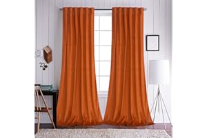 WPM WORLD PRODUCTS MART Orange Velvet Curtains Elegant Window Drapes for Living Room 84 Inch Long Light Dimming Room Back Tab/Rod Pocket Panels Privacy Bedroom Sliding Door Backdrops Décor, Set of 2 (Orange)