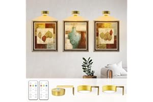 ARIXINKS Batterie Bild Licht 3Pack Gold, Drahtlose Malerei Licht mit Fernbedienung, 3 Lighting&Dimmable, Wandkunst Licht für Malerei Akzent Licht &Timer für Bilderrahmen Wall light for pictures