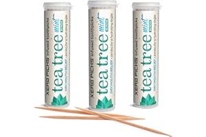 Xero Picks Tea Tree - Cure-dents aromatisés infusés pour une haleine fraîche et une bouche sèche de longue durée - 60 Picks - Paquet de 3 - Menthe