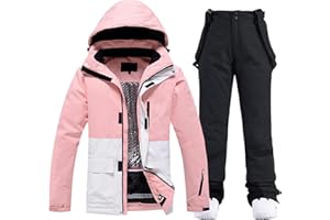 HOTIAN Giacca da sci da donna, 2 pezzi, set da sci da donna, impermeabile, antivento, invernale, caldo, sci, neve, set da snowboard