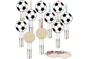 WEDNOK 9 Stück Fußball Windspiel Bastelset Kinder Holz Fussball Basteln Bastelhandwerk zum Bemalen EM 2024 Geschenke Kreativsets Geschenke für Kinder Fußballfan Geburtstag Bundesliga Party