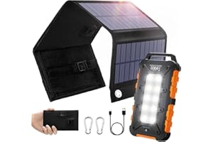 TOENNESEN 8W faltbaren Solarpanel mit Solar Powerbank 20000mAh PD 15W Solarladegerät QC3.0 USB C Schnelles Aufladen und 4 Ausgängen externer Akku Tragbares Ladegerät für Handys, Camping, Outdoor und mehr