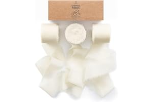 Vitalizart Chiffon Silky Ribbon 3 Rolls 1.5'' x 7 Yd Cream White, 1.5'' x 21 Yd Ribbons Handmade Fringe for Wedding Invitations, Bridal Bouquets, Gift Wrapping, Holiday Decoration, DIY Crafts