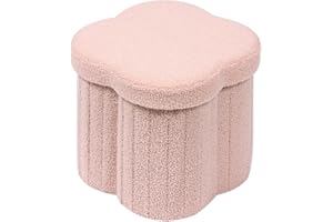 Bonlife Pink Ottoman Storage Box,Folding Storage Seat Box,Small Footstool For Living Room,Kid's Toy Chest Box,Teddy Flower Shape,32x32x32cm