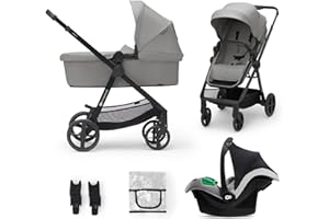 Kinderkraft NEWLY Carrito 3 en 1, I-Size, Para niños, Sistema de viaje, Carrito Para Bebes, Silla De Paseo, Ligera, Carro Bebe, Cochecito 3 Piezas, Plegable, desde el nacimiento hasta 22 kg, Gris