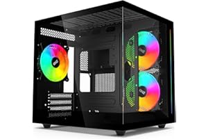 IONZ PC Gaming Case M-ATX | Tempered Glass Dual Dynamic Mini Lite | includes 3 x 120mm ARGB Fans -Black