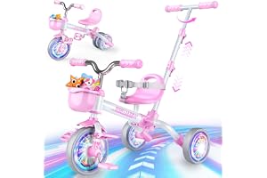 HappyGoLucky 5 i 1 Evolutionär trehjuling för barn, 1–5 år lång - upplysta hjul/föräldrahandtag/justerbara säten och pedaler
