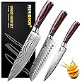 AIRENA Chef Knives Set of 3 | 8" Chef Knife | 7" Japanese SANTOKU | 5" Paring Knife & Finger Guard | High Carbon Stainless Steel | Long-Lasting Sharp Blade | Professional Kitchen Knives Set