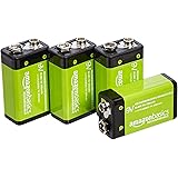 Amazon Basics - Pilas recargables de 9 V, 200 mAh, NiMh, Paquete de 4