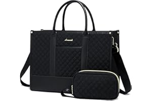 ‎LOVEVOOK LOVEVOOK Laptoptasche Damen 15,6 Zoll, Wasserdicht Arbeitstasche Handtasche Groß Schultasche Shopper Business Tasche Aktentasche Lehrertasche, Leder Tote Bag Notebooktasche für Büro Uni Schwarz