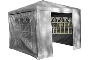 Gr8 Garden Gazebo with Sides Outdoor Waterproof Beach Party Festival Camping Tent Canopy Wedding Marquee Awning Shade 3mx3mx2.45m[Grey]