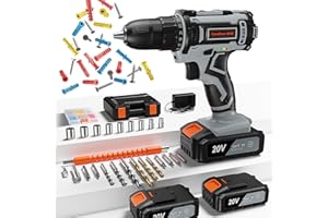 FAHEFANA Cordless Drill 20V, Battery Drill with 2 Batteries 2.0Ah, 42Nm Power Electric Drills Cordless, 25+1 Torque, 89PCS Cordless Drill and Screwdriver Set, 2 Speed, LED Light Combi Drill for DIY
