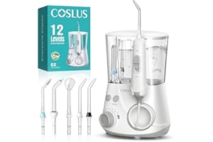 ‎COSLUS COSLUS Munddusche Elektrisch Professional Zähne: 2 Modi & 12 Druckstufen – 600ml Wassertank Zahndusche für Familien Oral Health Enthusiasten/Orthodontie-Patienten – Haushalt & Bad mit 5 Düsen –Schwarz