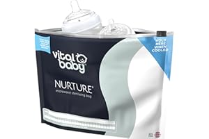 Vital Baby NURTURE Microwave Sterilising Bags - Reusable Sterilising Bags - Lightweight & Compact - Space Saving - No Chemicals - Sterilise Baby Bottles, Teats, Soothers & Accessories - 150 uses - 5pk