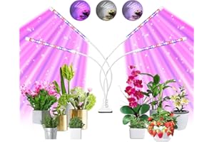 CZOUMU Indoor Plant Grow Light, 80 LED White 4-Tube Lamp with Full Spectrum Red/Blue/White, 6/12/16H Timer, 10-Level Dimmable, Flexible Gooseneck, 3 Spectral Modes